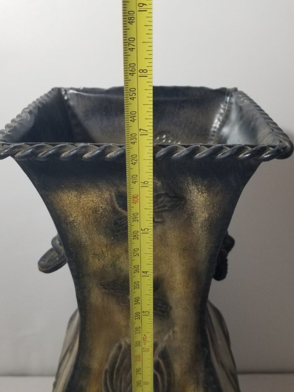 Metal Decorative Hammered Vase Bee Flower 16.5"x6.5" Gold Red Green Brown - Picture 14 of 16